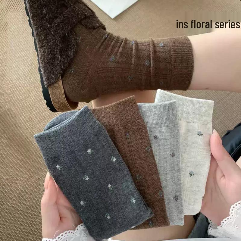 Korean Autumn Floral Ins Style Retro Slimming Socks