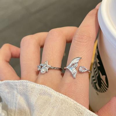 Zircon Drop Oil Fish Tail Water Drop Open Ring Niche Light Luxury High Sense Index Finger Ring Versatile Simple Design Jewelry