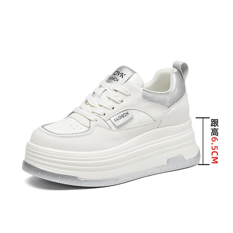 Women's shoes 2026 spring round toe thick sole white shoes women's casual single shoes