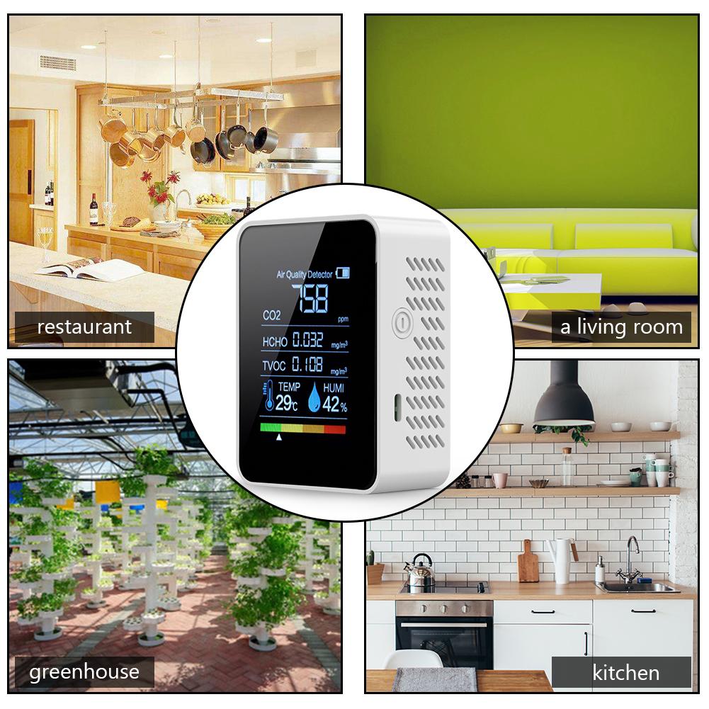5 In 1 Air Quality Monitor 2.8inch LCD Formaldehyde Detector Temperature Humidity Meter CO2 TVOC HCHO AQI Tester for Home Office