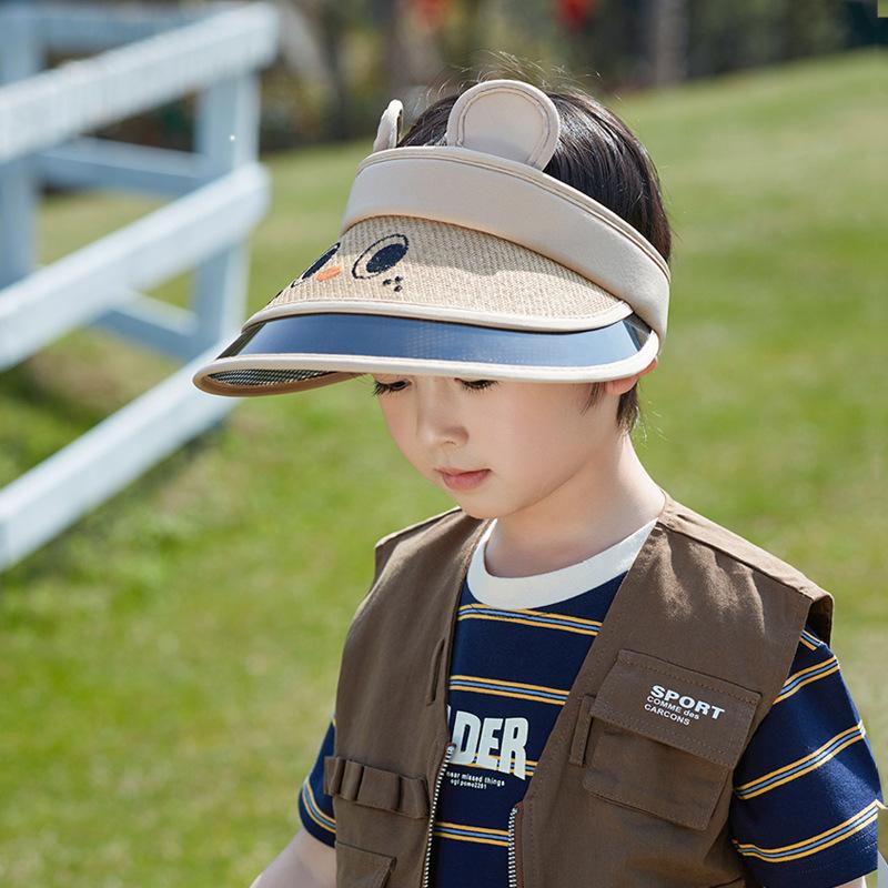1127 Children's Hats Summer Outdoor Splicing Straw Big Eaves Sunscreen Visor Cartoon Cute Empty Top Sun Hat