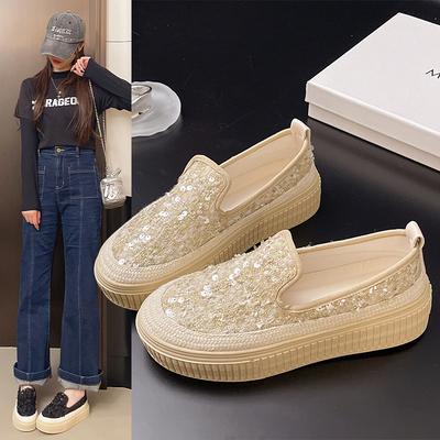 Fashion Women's Shoes Platform Round Toe Modis Casual Female Sneakers Flats Slip-on Loafers With Fur Clogs Summer 2025 Glitter Dress