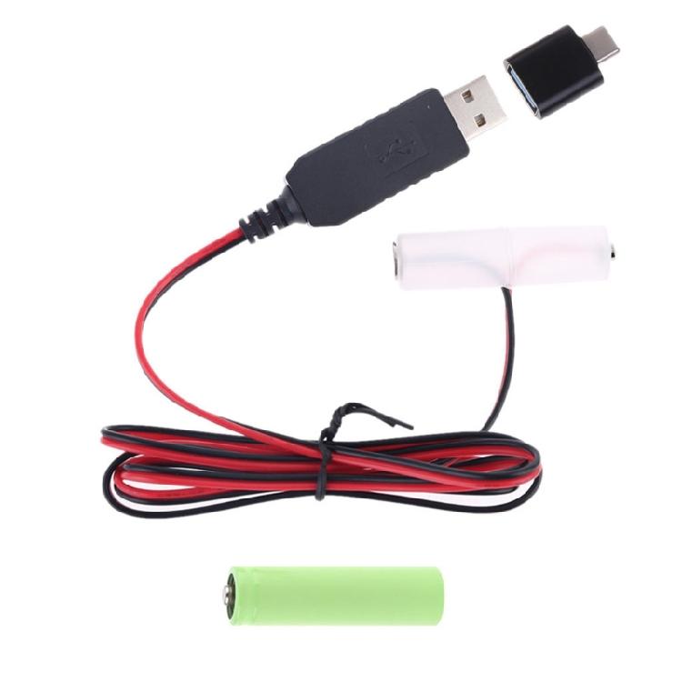 AA Battery Eliminator Cable Cord with Type-C Converter USB or Type-C Input 5V2A