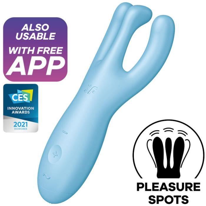 Vibromasseur - SATISFYER - Threesome 4 - Bleu - Silicone médical - 12 programmes de vibration