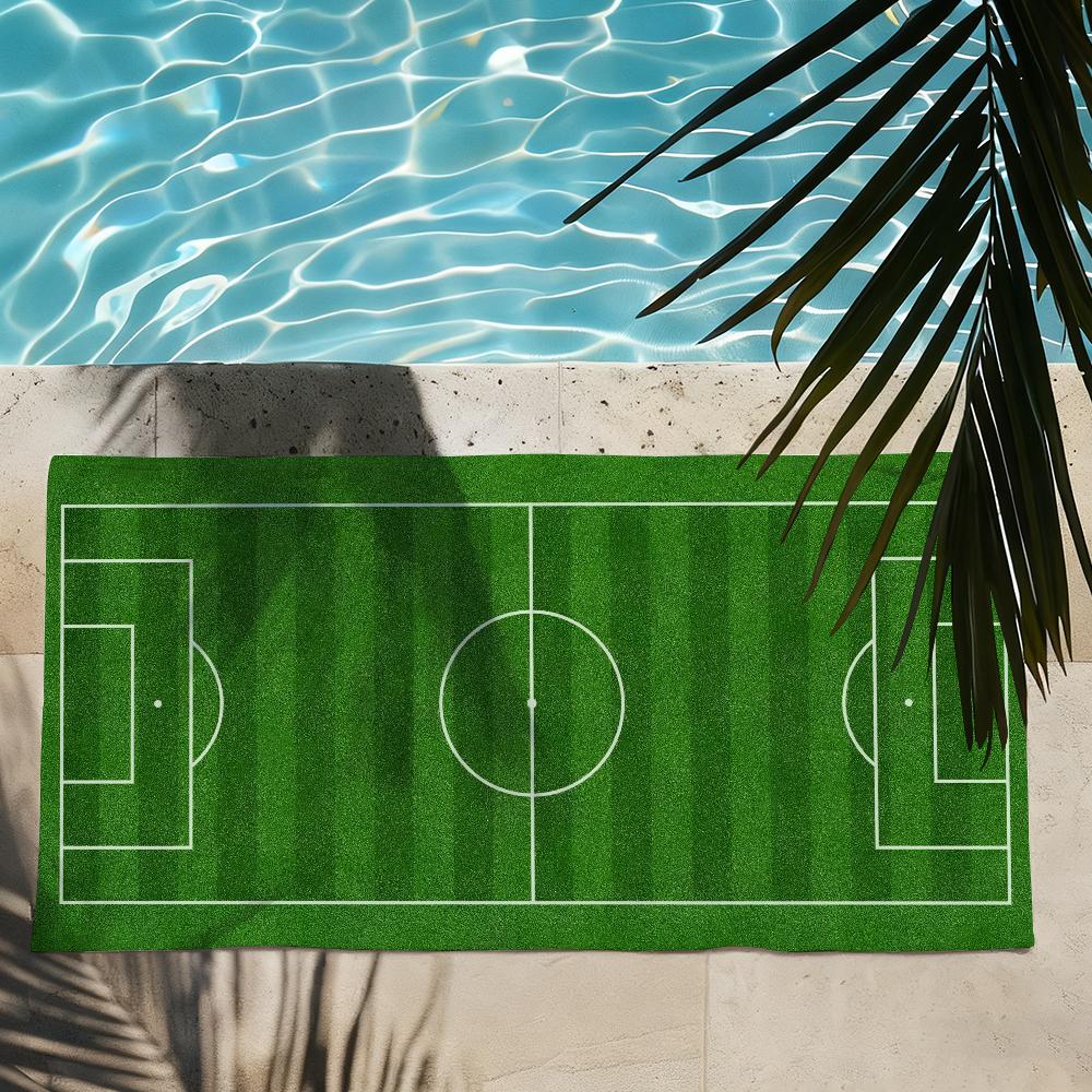 Football Pitch Print Towel Quick Dry Absorbent Beach Towel for Sports, Fitness, Swimming and Outdoor Activities