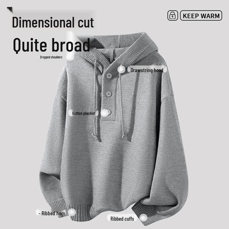 MINISO Unisex Henley Hooded Knit Sweater