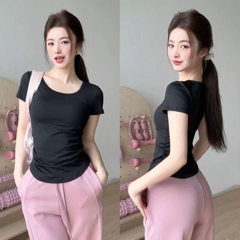 

Одежда для йоги с охлаждающим эффектом, футболка женская, новая, быстросохнущая, дышащая, спортивный топ, для бега, пилатеса, тренировок, фитнеса, с коротким рукавом Black M