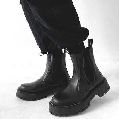 Plus Size Mens Casual High Chelsea Boots Black Autumn Winter Shoes Cowboy Natural Leather Boot Handsome Platform Long Botas Mans