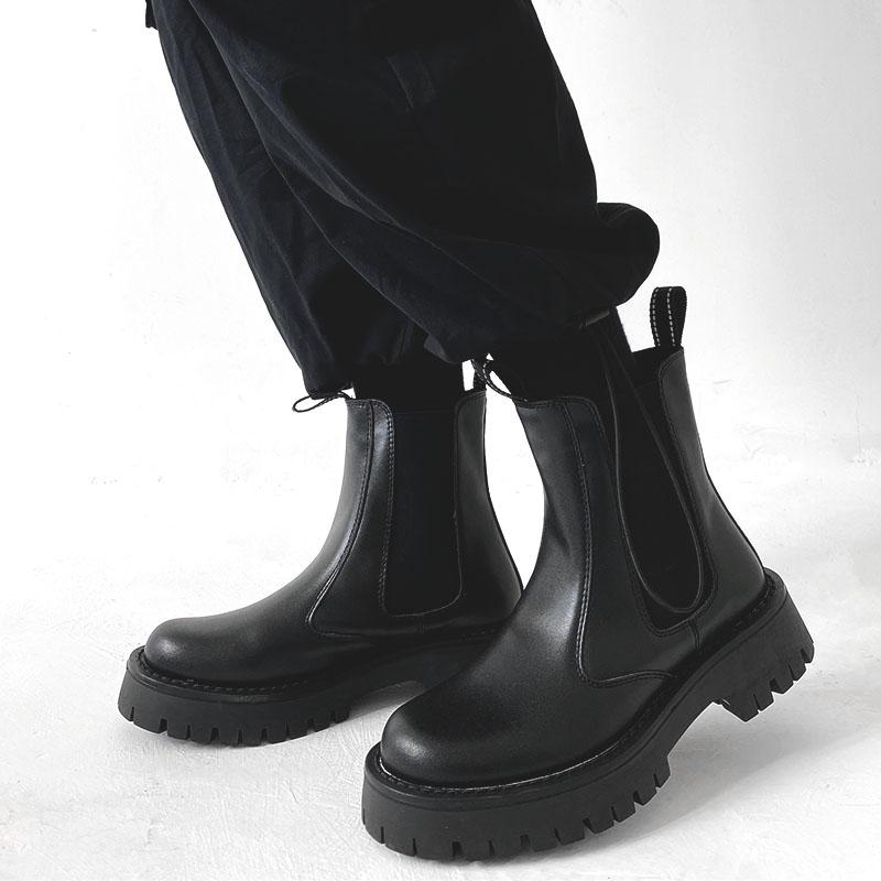 plus size mens casual high chelsea boots black autumn winter shoes cowboy natural leather boot handsome platform long botas mans