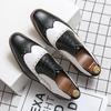 Men's Black & White Retro Brogue Leather Dress Shoes, British Style Carved Design, Casual or Wedding Photoshoot Plus Size 47