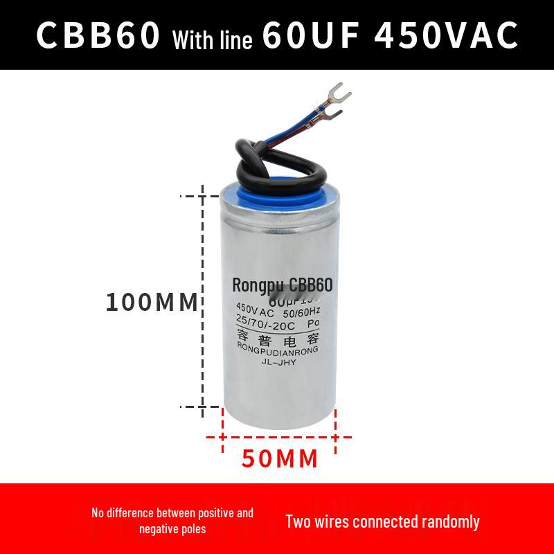 CBB60 Motor Capacitor for Washing Machine, Spin Dryer, Water Pump - 4/6/8/10/12/18UF, 450V Aluminum Case