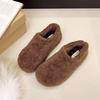 Fashion Beige Platform Plush Flats Women's 2025 Autumn Winter Soft Sole Outdoor Slip On Cotton Shoes Comfortable Casual Shoes