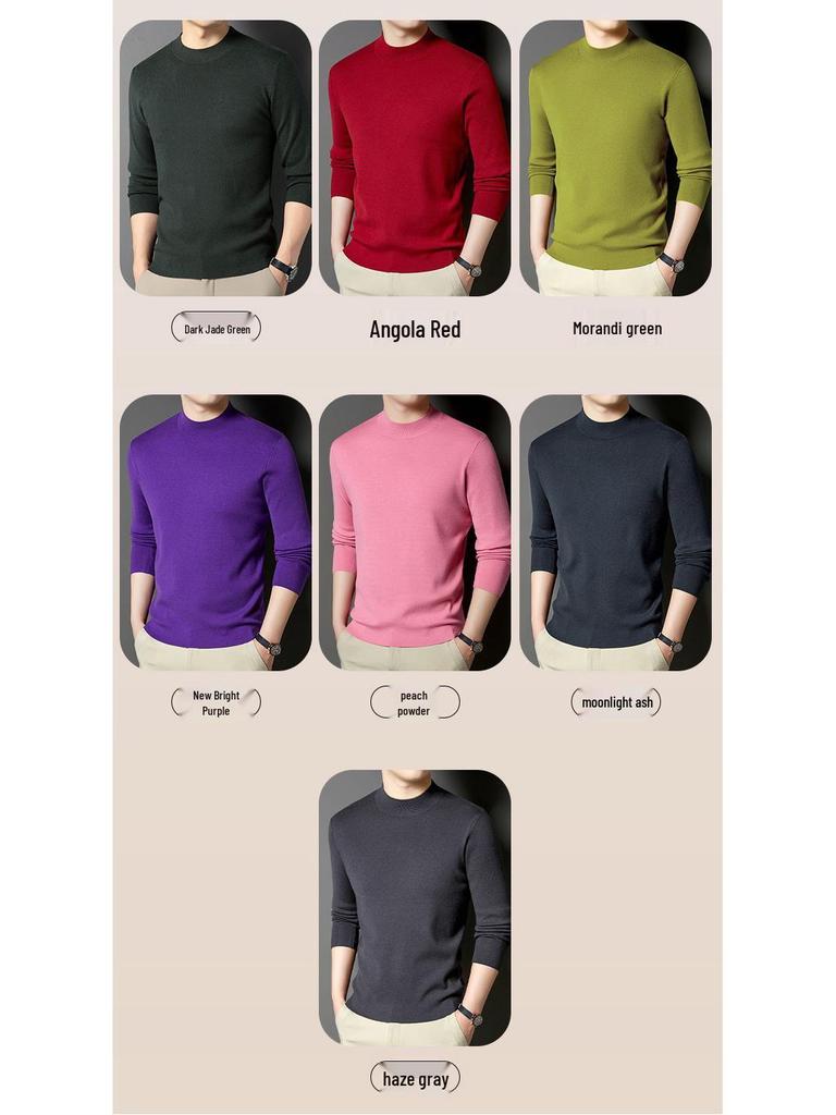 450g Fine Merino Wool Men's Half-High Neck Sweater - Autumn/Winter 2025, 16 Gauge, Machine Washable.