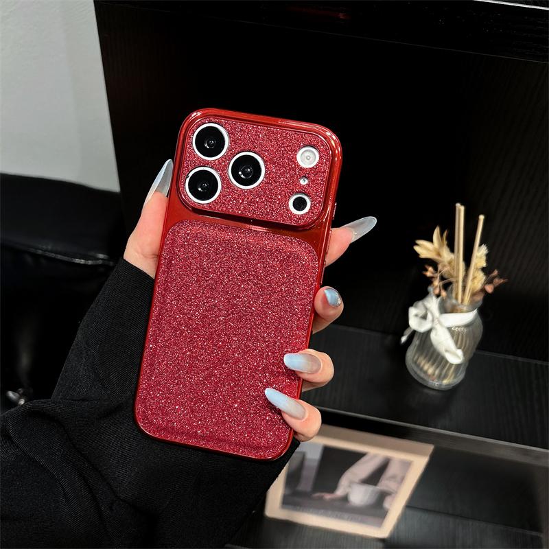 

Luxury Glitter Sand Phone Case For iPhone 17 16 15 14 13 Pro Max Electroplated Silicone Frame Lens Protector Shockproof Cover iPhone17 красный