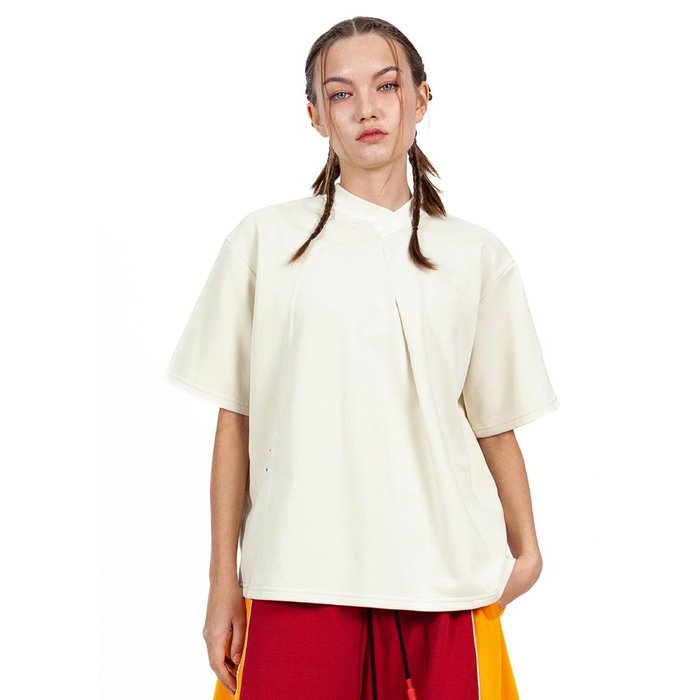 Milliu [Mxm1Uktss001Yw]Front-Pleated Knit T-Shirt Short-Sleeve Yellow-Cream/M