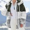 2023 Autumn And Winter Warm Plush Patchwork Chain Pocket Hooded Loose Jacket Women