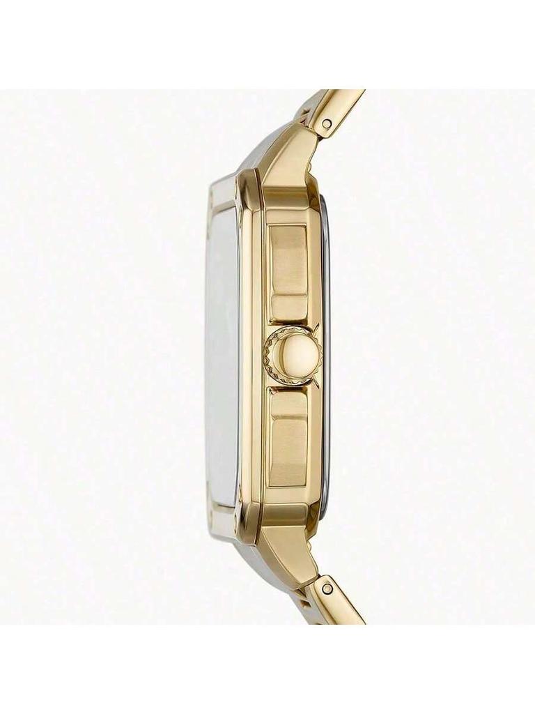 Men's Automatic Hollow-out Gold Dial Watch Golden Steel Strap. small square hollow-out dial fashionable versatile, perfect boyfriends friends. BQ2573