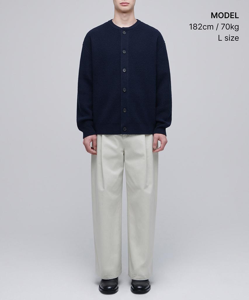 Musinsa Standard Relaxed Ribbed Round Neck Cardigan [Navy]