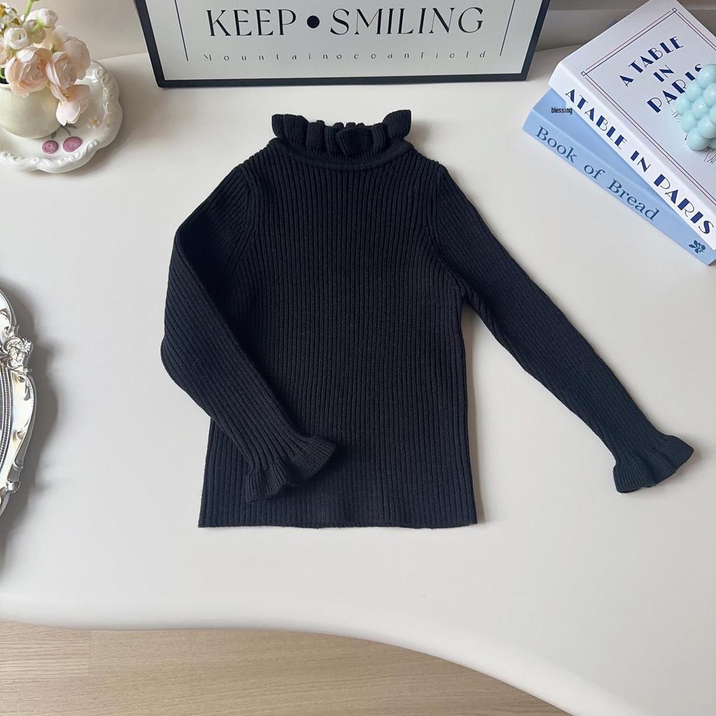 Girls' Lace Collar Knitted Sweater - Winter Long Sleeve Top