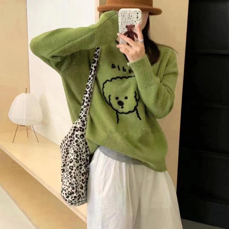 Women's Fashion Casual Fall Winter Solid Color Print Long Sleeve O-Neck Sweaters