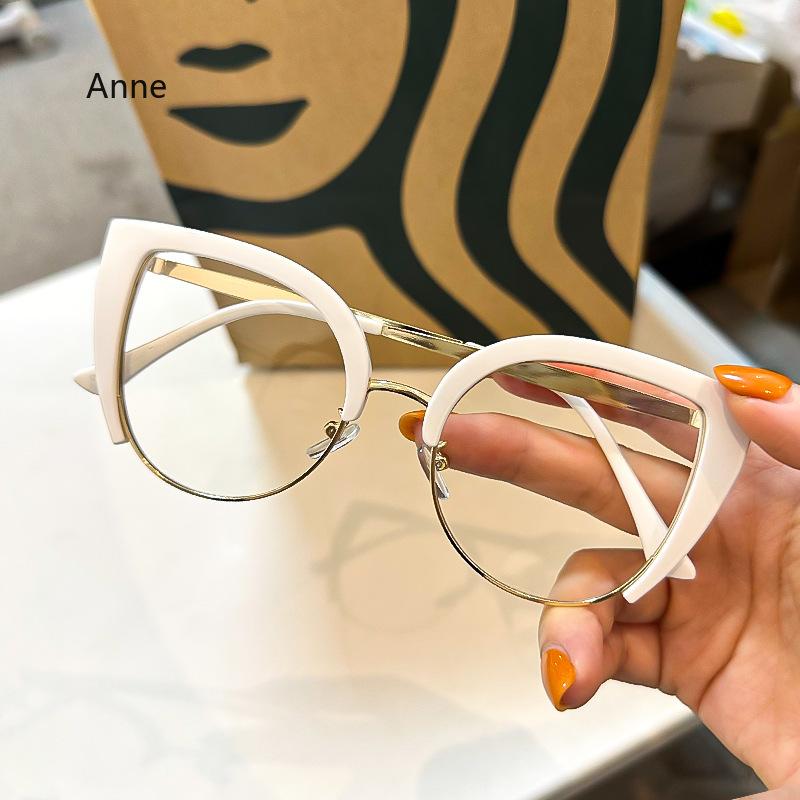Men Anti Blue Light Presbyopia Eyeglasses Women Oversized Cat Eye Reading Glasses Fashion Metal Half Frame Hyperopia Eyewear