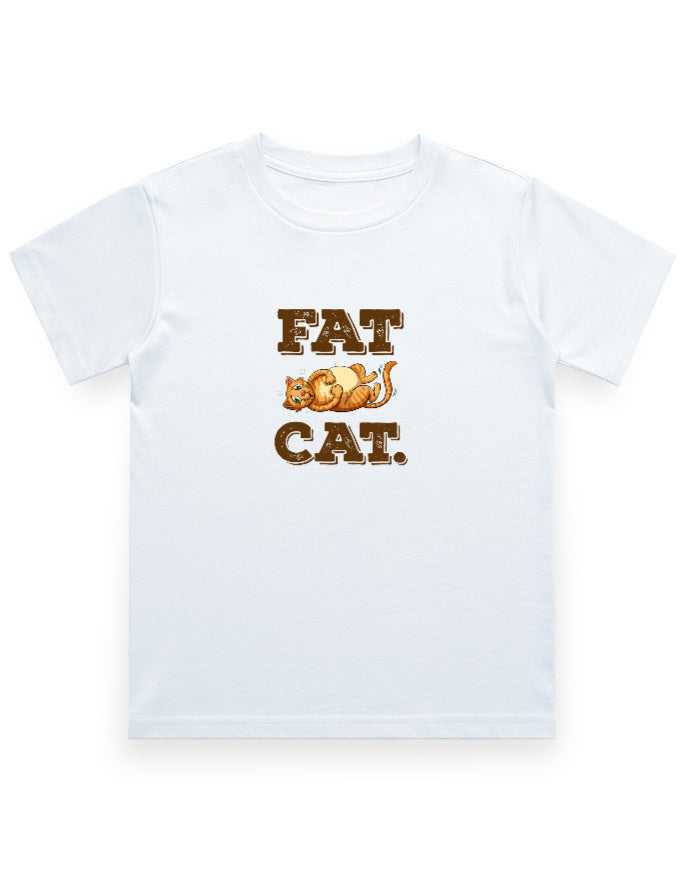 Round Neck Children's T-shirt (Boys) - Fat Cat (6 Colours) - White - 0-12M