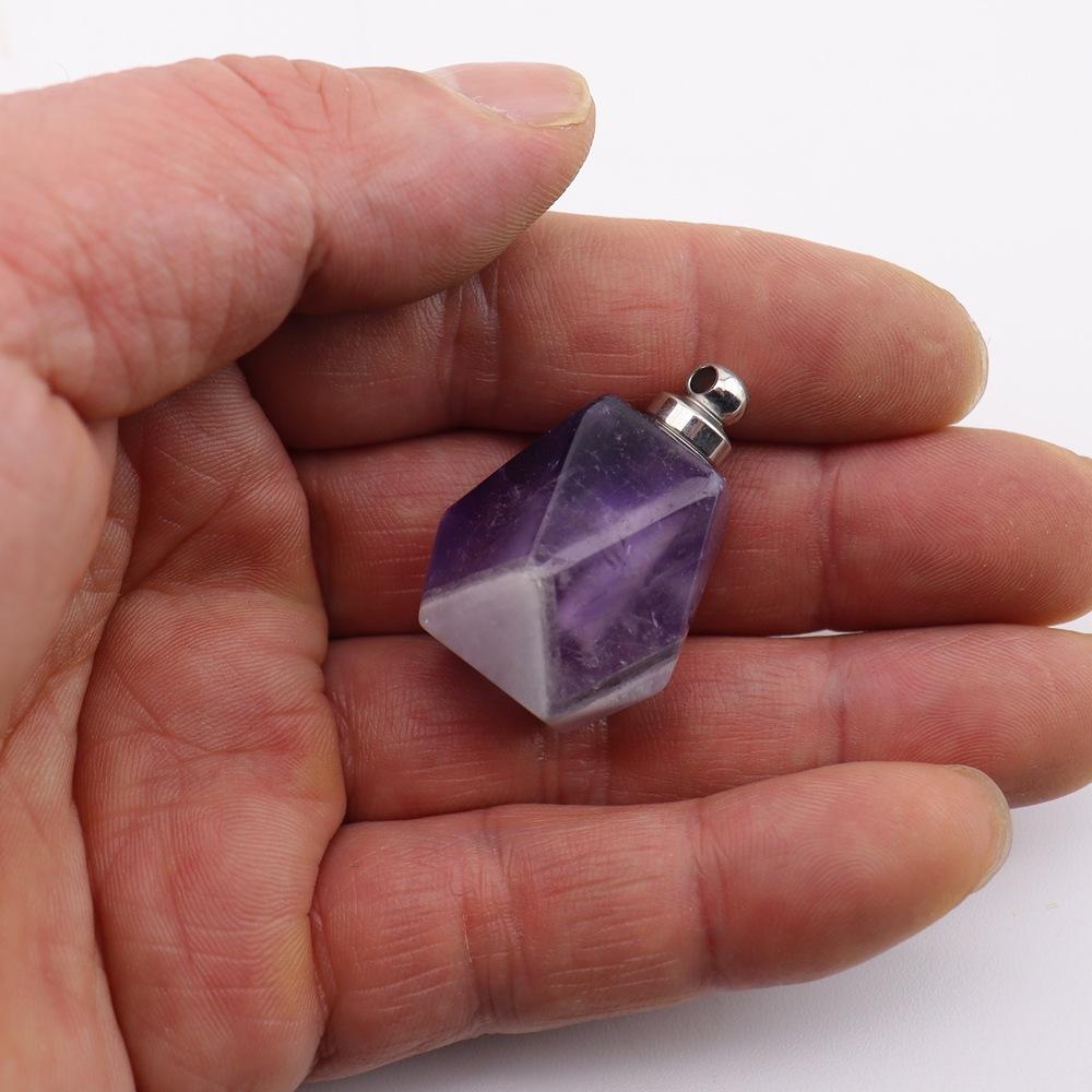 Natural Crystal Rough Stone Polyhedral Perfume Bottle Pendant Rough Stone Polished Crystal Essential Oil Bottle Necklace N769