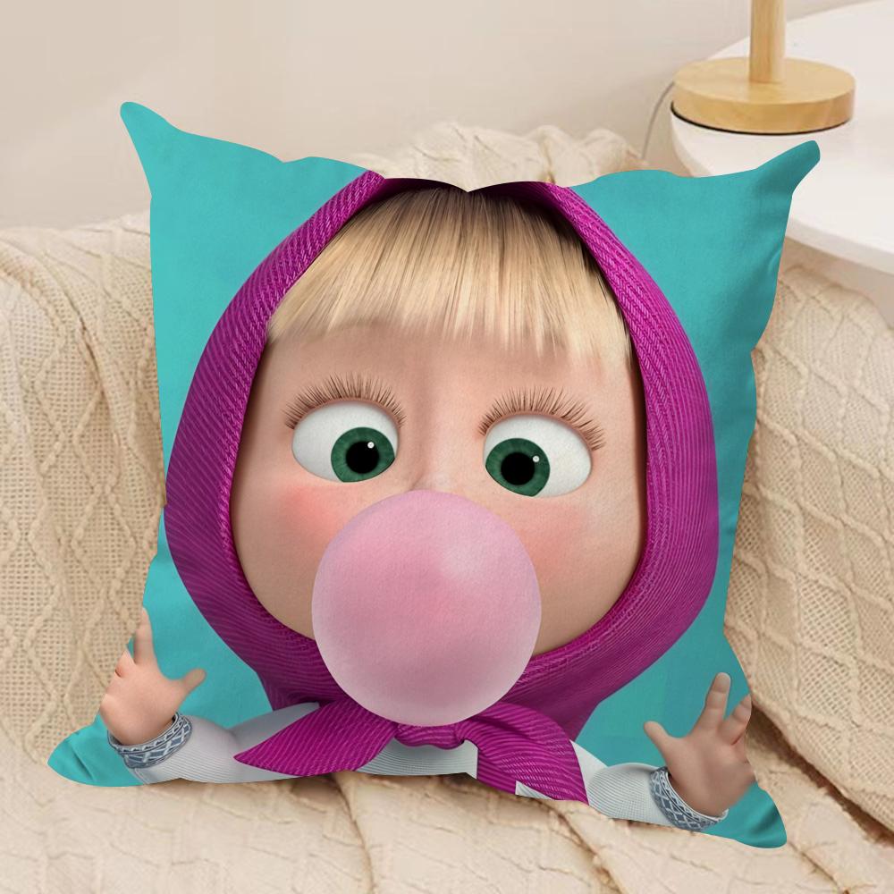 

Милая Наволочка Маша И Медведь Шелковистый Короткий Плюш Наволочка Для Подушки Дивана Скрытая Молния Мягкий Пылезащитный Чехол Для Домашнего Декора 30cmx30cm