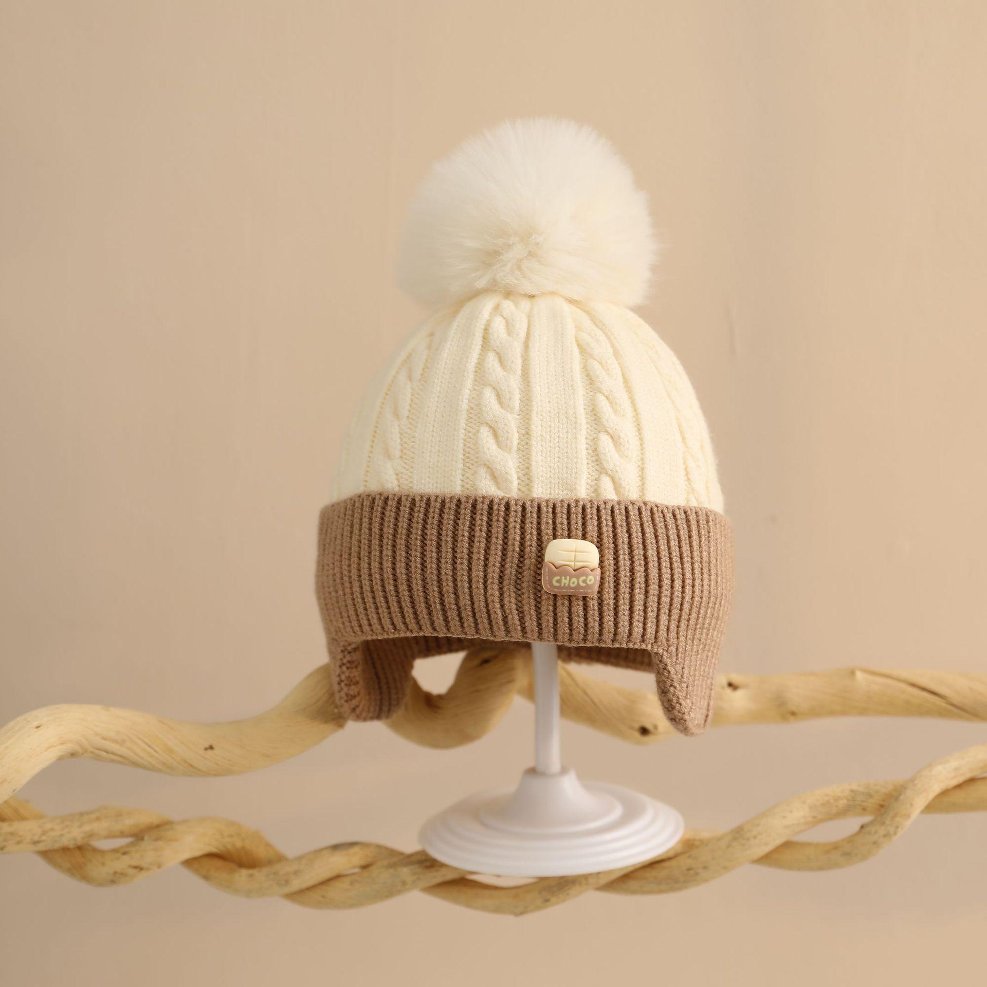 

1 шт. Теплая детская шапочка для мальчика девочки бежевого кофейного цвета мультяшная с отворотом вязаный крючком чепчик для малыша осень зима вязаная шапка 1-3 Year