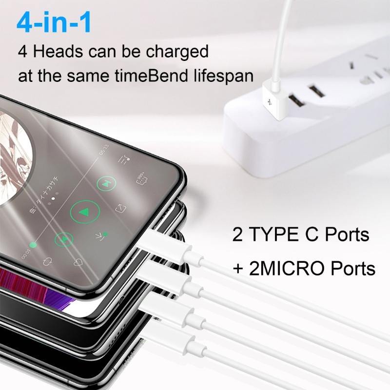 50cm 4-in-1 Charging Solution - USB to Double Type-C and Dual-micro USB Charging Cable Cord for Cell Phones Powerbanks