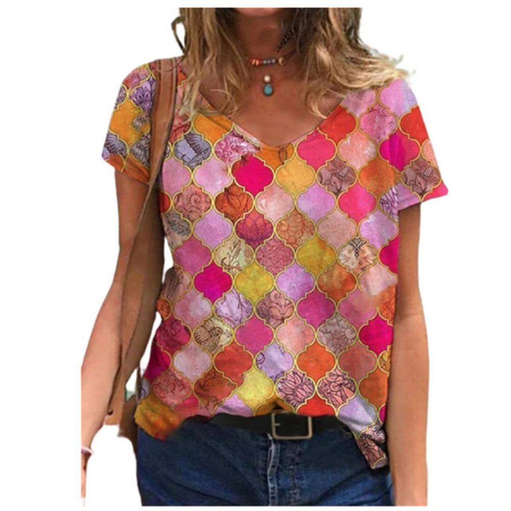 Summer Blouse Women's Short-sleeved 3d Floral Print T-shirt Streetwear Loose Casual Women's T-shirt