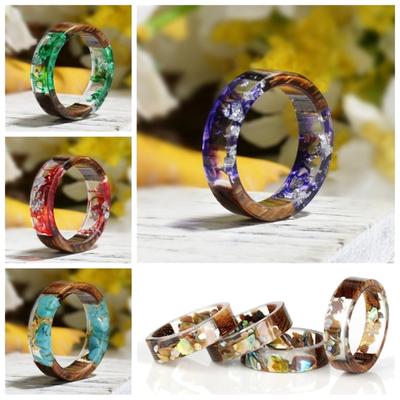 Creative Women Wooden Dried Flower Transparent Finger Ring Jewelry Birthday Gift
