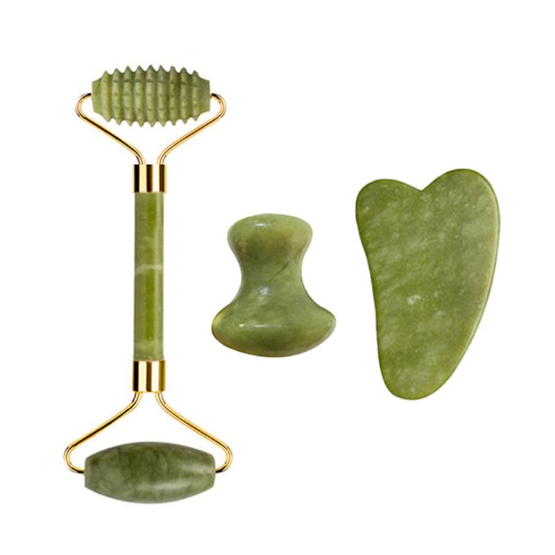 3pcs Natural Xiuyu Jade Roller Gua Sha Set Natural Stone Guasha Board Body Massage Facial Scraping Skin Care Tools