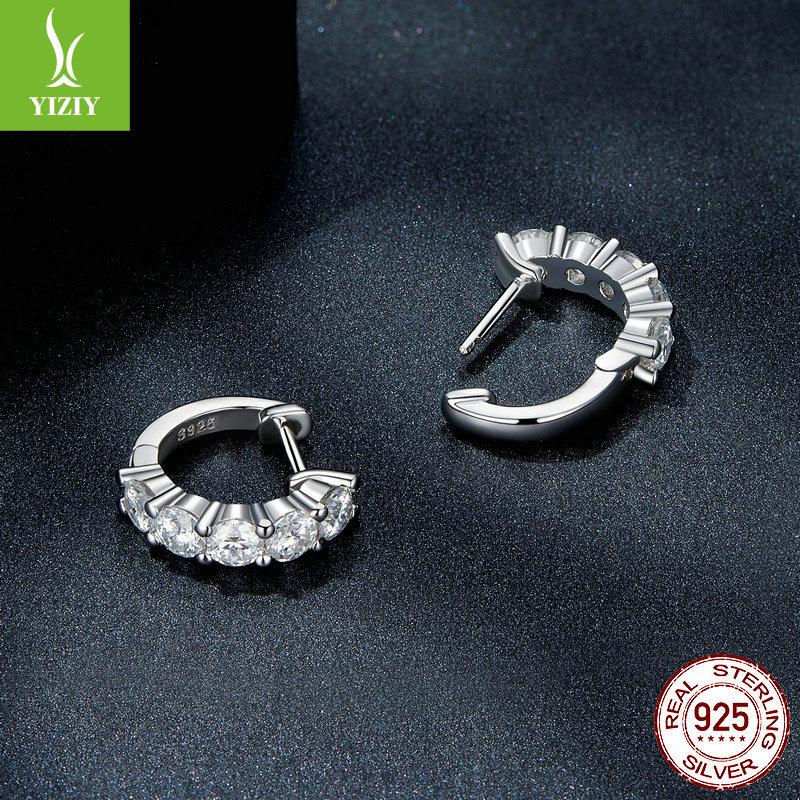 925 Sterling Silver Shining Moissanite Ear Buckles Women'S Wedding Earrings Light Luxury High-End Autumn And Winter