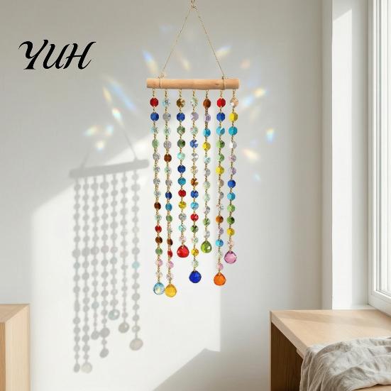 Indoor Window Hanging Ornament Crystal Suncatchers, Crystals Suncatcher, Colorful Glass Beads Chain Outdoor Garden Wind Chimes for Porch Home