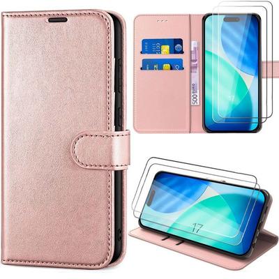 Case for iPhone 17 - BOOLING - Full Protection Shockproof Pink Synthetic Leather - 2 Tempered Glass