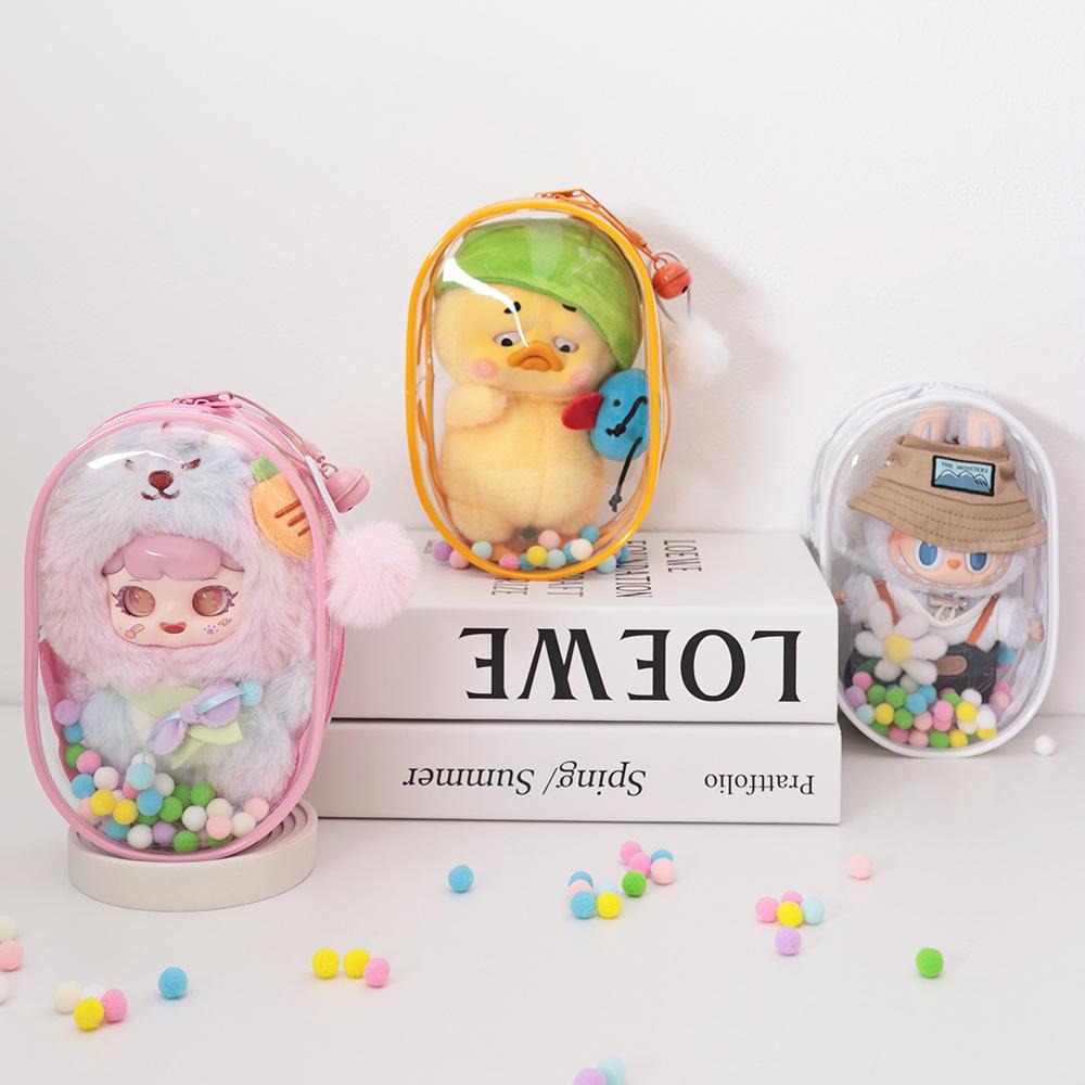 High-Transparency Thickened PVC Cotton Doll Storage Bag - Dustproof, Cute, Hanging, Transparent Q Round Design