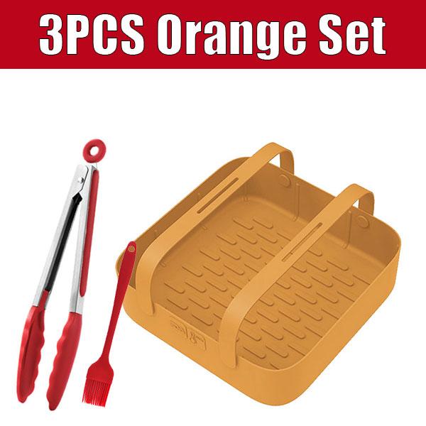 3PCS Airfryer Oven Baking Tray Silicone Non Stick Airfry Pan Liner Pizza Fried Chicken Basket Baking Pan with Brush & Food Tong