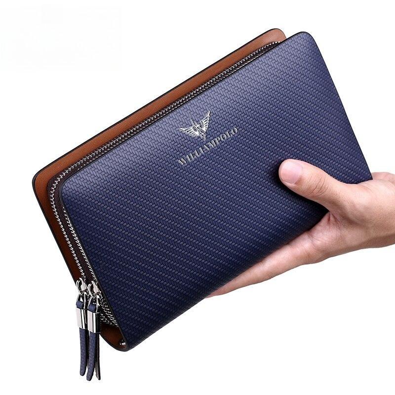 Men's Wallet Business Large Capacity Clutch Bag Genuine Leather Clutch Wallet Double Zipper Handbag Long Men Wallet