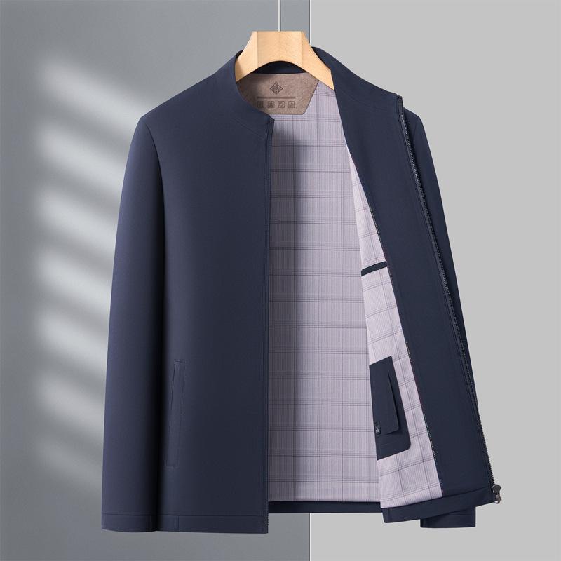New Stand-up Collar Jacket for Men Middle-aged Spring and Autumn New Solid Color Business Casual Versatile Short Jacket Shirt