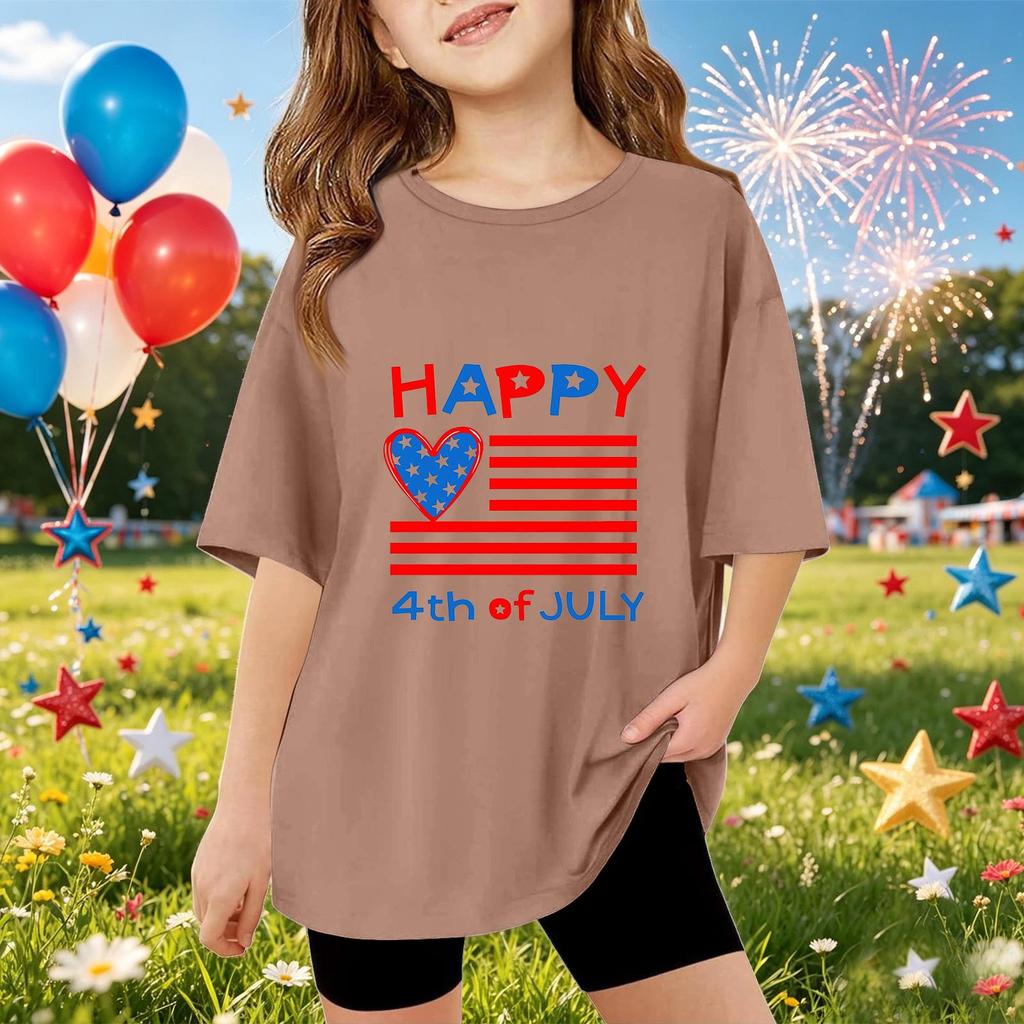 Kids Short Sleeve T Shirt Independence Day Print Top Casual Comfortable Fit Patriotic Graphic Tee for Boys and Girls Summer Wear
