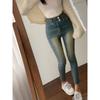 Style Retro Hong Kong Style Spring/Summer High Waist Worn Looking Washed-out Slim Fit Straight Ankle-Tied Stretch Denim (Ankle-Length Pants) Jeans