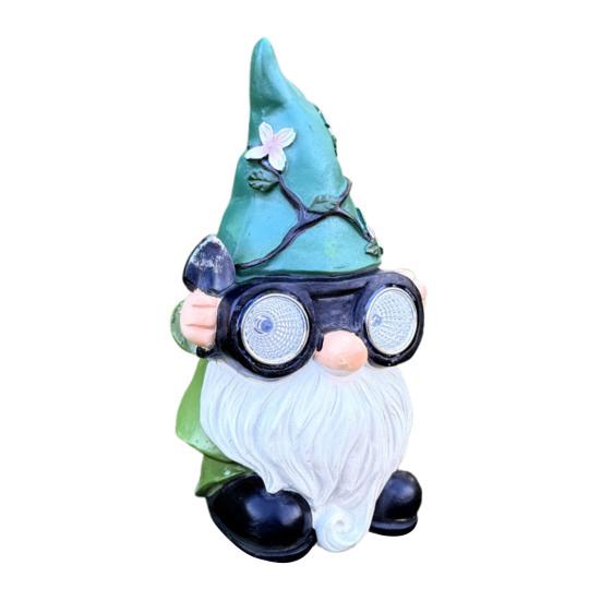 Garden Gnome Statue Outdoor Gnome Sculpture with Solar Lights Resin Gnome Holding Telescope Decoration for Lawn Yard Patio