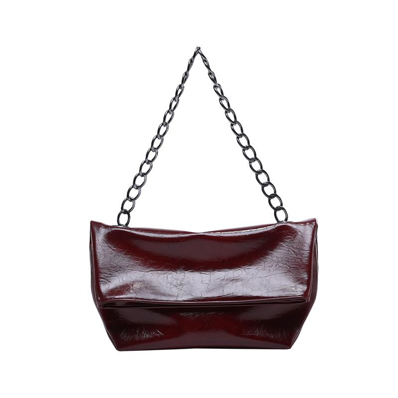Burgundy Women Chain Shoulder Side Bag PU Leather Handbag And Purse Vintage Luxury Brand Lady Flap Sling Bag