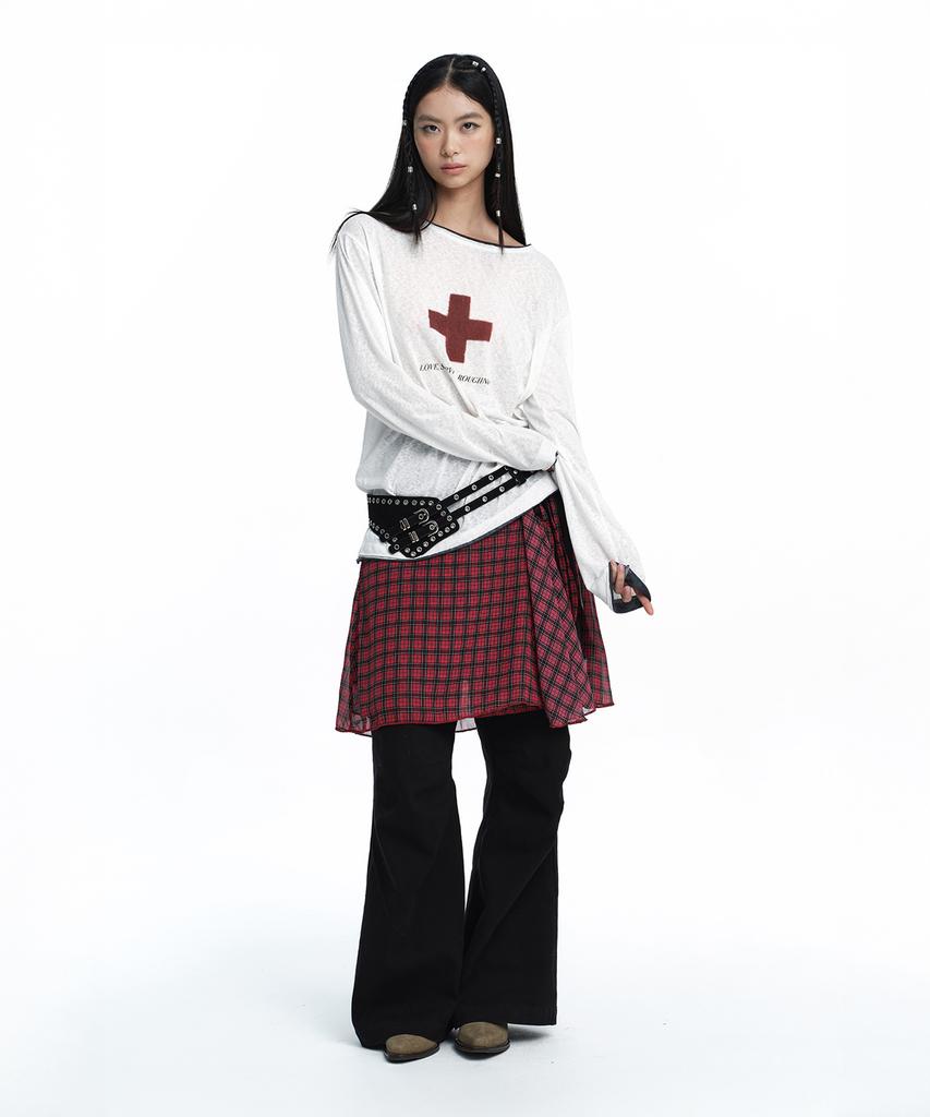 Rough Neck Asymmetrical Tie Skirt Red