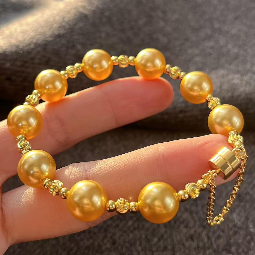 High Quality Mixed Color Maillard Wind Warm Gold Artificial Crystal Pearl Gypsy Star Bracelet Bracelet.