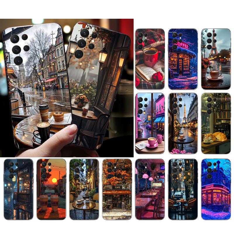 Phone Case For Samsung Galaxy S26 S25 S24 S23 S22 Ultra S23 S22 S25 Plus S24 FE S26Edge Coffee Cafe night Aesthetic