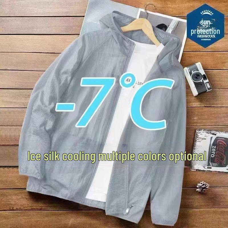 

Мужская летняя куртка Ice Silk Sun Protection Jacket - легкая, стильная, уличный плащ с капюшоном L серебряный серый