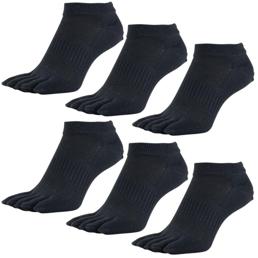 Asuka Thick Pile Made with Asahi Kasei ROICA Deodorizing Ankle and Sizes 6 Pairs Five-Toe Socks, Sole, Agent, Length, Men's Women's, 25-27cm,