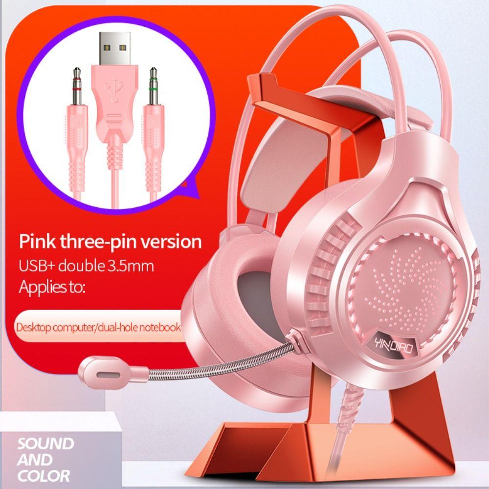 Foldable Computer Wired Headphone with Microphone USB Charging Wired Gaming Earphones Large Ear Cups Stereo RGB Lighting Headset